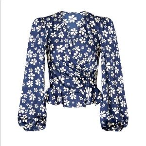 Jill Jill Stuart Floral V-Neck Top - white & blue, size 0 - like new